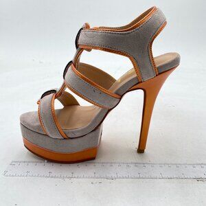 FSJ Orange Platform Sandals T-straps Peep Toe Ankle Strap Stiletto Heels Shoes